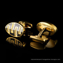 Oval Gold Plated Diamond Studded Cufflinks Luxury Crystal Rhinestone Shirts Cufflinks